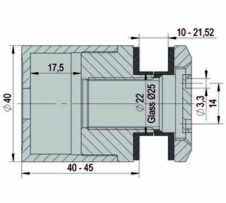 Punktfäste Ø 40mm justerbar, 40mm  väggdistans, AISI 316, 10-21,52mm