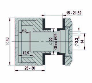 Punktfäste Ø 40mm justerbar, 25mm  väggdistans AISI 304, 15-21,52