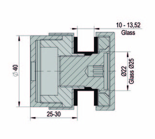 Punktfäste Ø 40mm justerbar, glas  10-13,52mm, svart