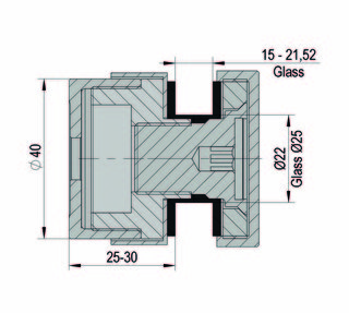 Punktfäste Ø 40mm justerbar, glas  15-21,52mm, svart