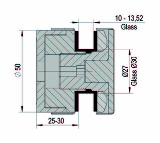 Punktfäste Ø 50mm justerbar, glas  10-13,52mm, svart