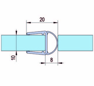 Duschdörrtätning med bälg          för 10-12mm glas, L= 2160mm
