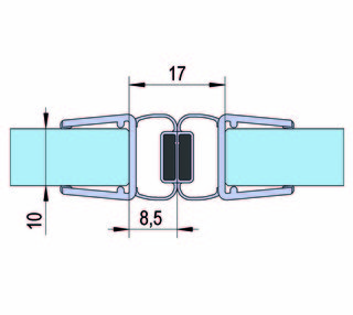 Duschdörrtätning med magnetprofil  180° för 10-12mm glas, L= 2160mm