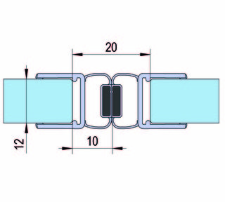 Duschdörrtätning med magnetprofil  180° för 10-12mm glas, L= 2160mm