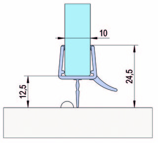 Duschdörrtätning m. vattenavvisare för 10-12mm glas, L= 2160mm