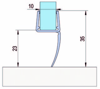 Duschdörrstätning m. vattenavvisare, för 10-12mm glas, L= 2160mm