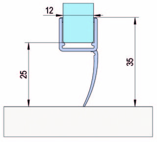 Duschdörrstätning m. vattenavvisare, för 10-12mm glas, L= 2160mm