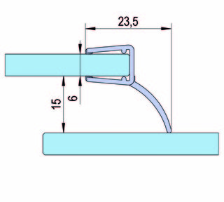 Duschdörrtätning m. vattenavledare för 6-8mm glas, L= 2010mm