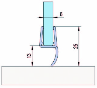 Duschdörrtätning med kort          läpp, för 6-8mm glas, L= 2500mm