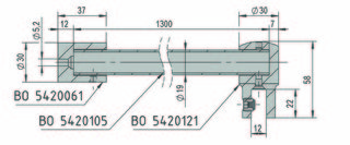 Stabiliseringsstag set Ø19 G/V,    6-10 mm glas,blankkrom L=1300mm,