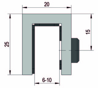 Dörrstopp för eftermontering 180°  G/G 6-10mm glas, höger blankkrom