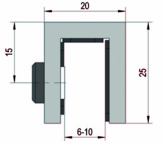 Dörrstopp för eftermontering 180°  G/G 6-10mm glas, vänster blankkrom