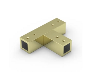 Trepunktsanslutning 12x12,         fyrkantig, 90°, polerad mässing