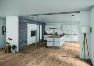 MasterTrack® FT 80 skjutdörrssats, takmontering,fast glas,3000mm,svart