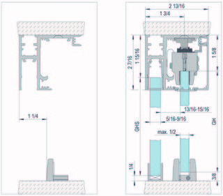 MasterTrack® FT 80 skjutdörrssats, takmontering,fast glas,3000mm,svart