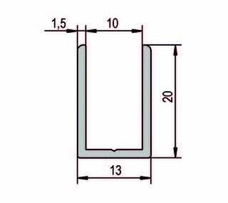 U-profil 13 x 20 mm,               RF-utseende, 2500 mm