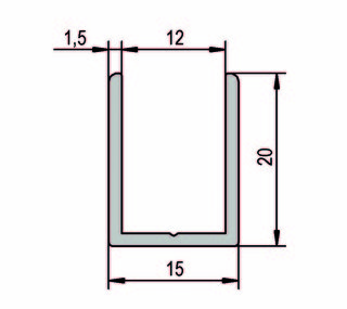 U-profil 15 x 20 mm,               blankpolerad alu, 2500 mm