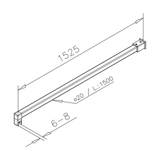 Duschstag, G/V, 90°, 20x20mm,      1500mm, blank krom