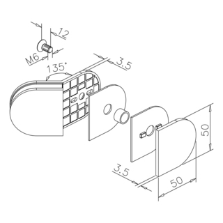 Klämfäste 135°, G/G, 8-10 mm glas, lika RF