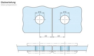 Klämfäste 180°, G/G, 8-12 mm glas, matt mässing