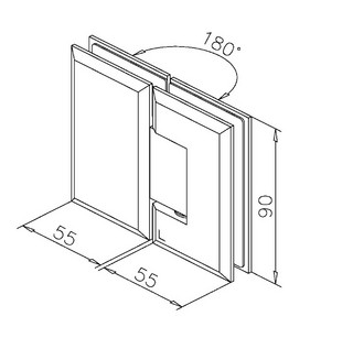 NS gångjärn, glas 180°, G/G,       8-12mm glas, blankpolerad