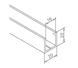 U-Profil, matt mässings design     20x20x20mm, L 2500mm
