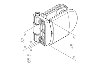 Gångjärn, rör Ø42,4mm, 6-12,76mm   glas, AISI 304