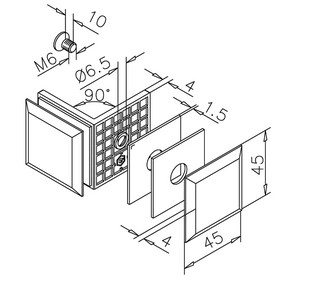 Klämfäste 90°, G/G, 8-12 mm glas,  matt mässing