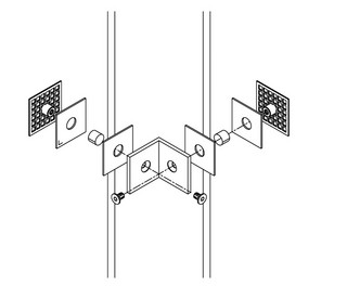Klämfäste 90°, G/G, 8-12 mm glas,  matt mässing