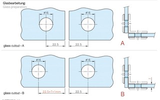 Klämfäste 90°, G/G, 8-12 mm glas,  matt mässing