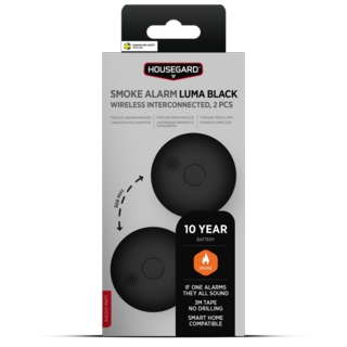 Brandvarnare Housegard Luma Black  inkl. 10-årsbatteri, 2-pack