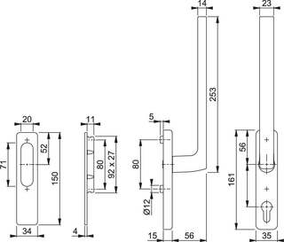 Skjutdörrshandtag Hoppe Dallas     HS-0643/419N/420 F1 85-90 PZ