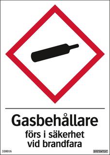 Varningsskylt 105x148mm            Gasbehållare förs i säkerhet...