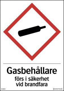 Varningsskylt 148x210 mm           Gasbehållare förs i säkerhet vid