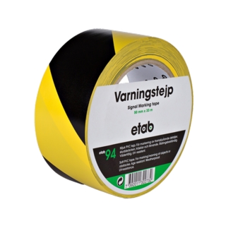 Varningstape gul/svart 50mm x 33mm extra slitstark