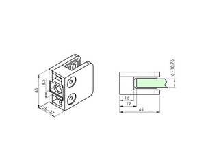 Klämfäste MOD 21, rak, för 8mm     glas, AISI 316