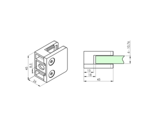 Klämfäste MOD 23, rak för 8mm      glas, polerad AISI 316