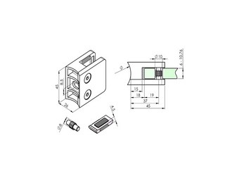 Klämfäste MOD 23, 8mm glas,        stolpe inkl. stift och platta, 316