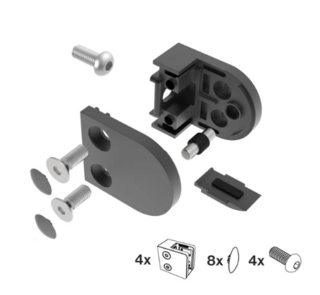 Klämfäste MOD 20, rak, för 10mm    glas, svart, 4-pack, AISI 304