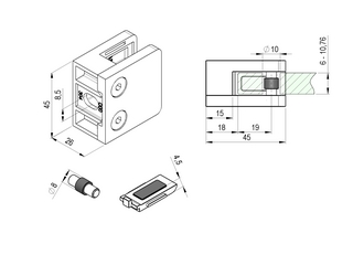 Klämfäste MOD 23, rak, svart,      4-pack, AISI 304, utan gummi